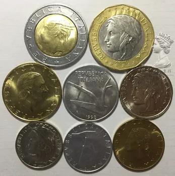 Set 8 kos Italija 5-10-20-50-100-200-500-1000 lir s fao Resnično Izvirno Kovancev Resnično Zbiranje Kovancev Unc