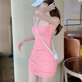Sexy Poletne Sling Mini Obleka Ženske Barva Povoj Bodycon Backless Klub Stranka Korejskem Slogu Vestidos 2020