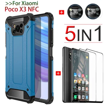 Shockproof Oklep Telefon Kritje POCO-X3-NFC, za Popolno Zajetje, Kaljeno Steklo F2-Pro Screen Protector za Xiaomi Poco X3 NFC Zadeva&Stekla