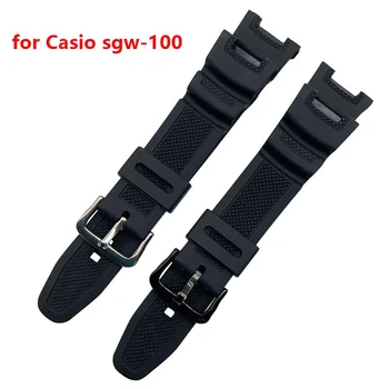 Silikonski trak Za Casio SGW-100 Pametno gledati Nepremočljiva Črne Zapestnice iz nerjavečega jekla sponke Wriststrap ženske moški Zapestnica