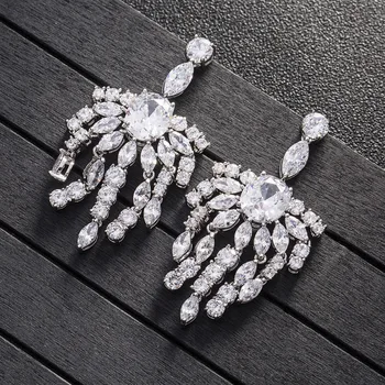 SINZRY Luksuzne blagovne Znamke v novo poročni nakit set white AAA kubičnih cirkonij banket tassl poročne težka ogrlico, uhane set