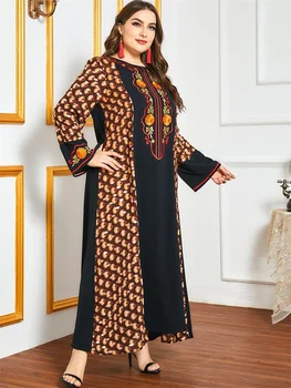 Siskakia Etnične Vezenje Maxi obleke za Ženske, Plus Velikost Jeseni Leta 2020 O Vratu Dolg Rokav Svoboden Muslimanskih arabski Turčija Dubaj Oblačila