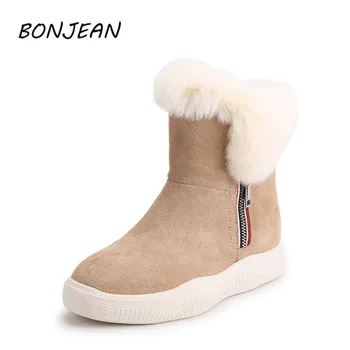 Sneg škornji ženske 2019 novo gleženj zip čevlji toplo podlogo priložnostne čevlji usnjenih čevljev Krog Toe Krave Antilop nizke pete zimskih čevljev