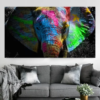 Sodobna Pisane Afriški Slon Živali Oljna slika na Platnu Plakatov in Fotografij Cuadros Wall Art Slike Za dnevno Sobo