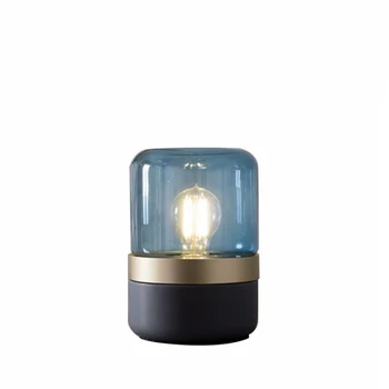 Sodobno minimalistično modra stekla, LED osvetlitev namizne svetilke Nordijska spalnica postelji dekoracijo amber črno železo barva jeklenke namizna svetilka
