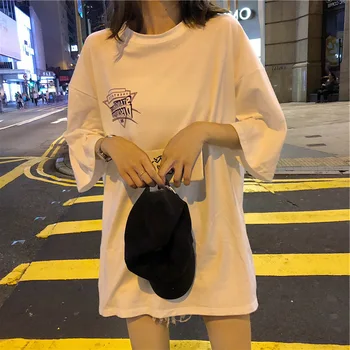 Sredi dolge, kratki rokavi t-majice novo korejska različica hip-hop hiphop deklice je kul in lep na ulici