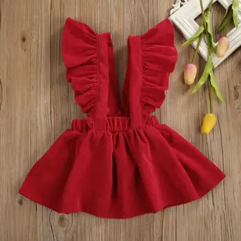 Srčkan Baby Toddler Dekleta Oblačenja 1-6Y Ruffles brez Rokavov Velvet Koleno Dolžina A-Line Obleko Zimske Obleke