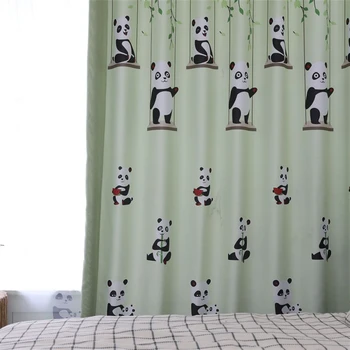 Srčkan panda Blackout Otroci zavese za Otroka, dnevna soba, spalnica oknu natisnjen Modro Zelene zavese vnaprej pripravljene
