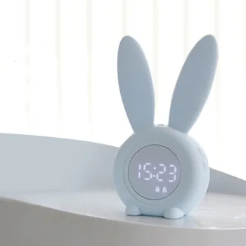 Srčkan Zajec-oblikovan Digitalni Alarm Ura Z LED Zvok Noč Luč Funkcijo Touch Kontrole In 2000mAh Polnilna Budilka