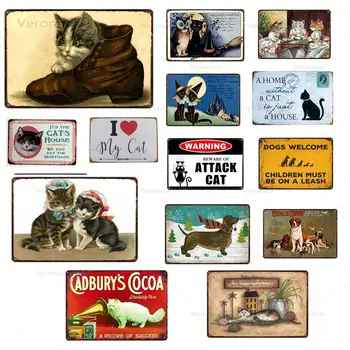Srčkan Živali, Kovine Znaki Retro Cat In Psa Pet Tin Slikarstvo Wall Art Železa Plakat Plošče Za Hišne živali, Trgovina Home Dekoracijo 20x30cm