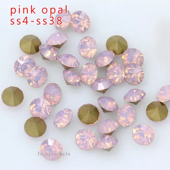 Ss4-ss38 pink opal Krog opozoril nazaj, češki kristal okrasnih draguljev gladko steklo chatons 3D Nail Art Okras svoboden kroglice