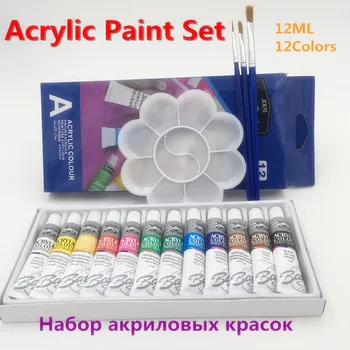 Strokovno 12 Barv 12ML Akril barva Barva Set za Umetnike Nail Art Slikarstvo Orodje za Risanje Brezplačno Za Čopič In Barve Pladenj