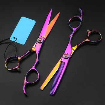 Strokovno japonska 440c 6 inch vijolične slive las škarje set za rezanje barber makas frizuro redčenje frizerske škarje, škarje za