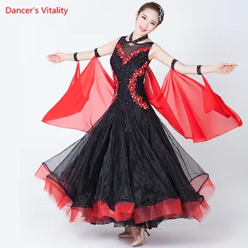 Strokovno Žensk brez rokavov Dvorana Plesne Obleke Valček Flamenco Tango Konkurenca Standard črno belo Obleko za Ženske