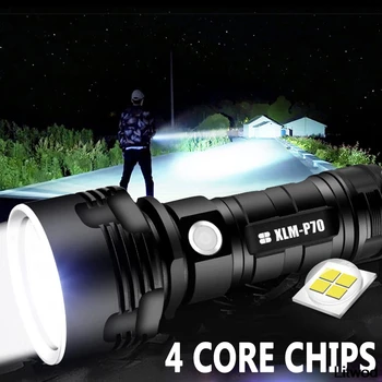 Super Močna LED Svetilka L2 XHP70 Taktično Svetilko USB Polnilne Linterna Vodotesna Svetilka Ultra Svetla Luč za Kampiranje
