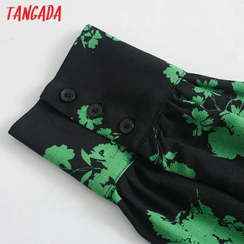 Tangada ženske zelena tiskanja cvetovi shirt obleko z dolgimi rokavi urad ženske svoboden mini obleka 5Z08