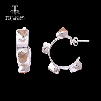TBJ,letnik big ročno gemstone uhan naravnih 11ct Ruby tanzanite opal grobo fine nakit 925 sterling srebro edinstven design