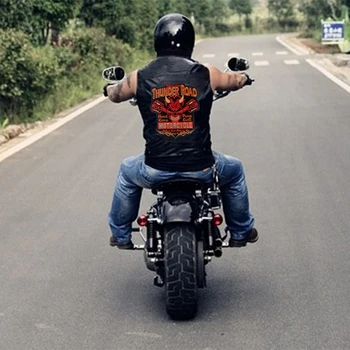 Thunder Road Moških Biker Jopiči Telovnik Barva Usnjeno Jakno Punk Motoristična Jakna Vezenje Jakna, Kratke Coats