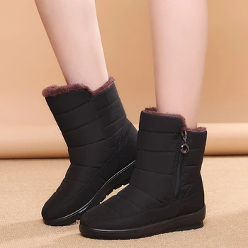 TIMETANG Ženske snow škornji prišlekov debele plišastih zimske čevlje visoke kakovosti nepremočljiva mid-tele čevlji modni zadrgo ženske E236