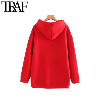 TRAF Ženske Vintage Stilom Prevelik Trdna Sweatshirts Moda Nastavljiv Long Sleeve Hooded Svoboden Ženski Puloverji Elegantna Vrhovi