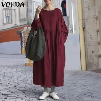 Trdna Sundress Ženske Casual Dress Vintage Luč Dolg Rokav Maxi Dolgo Obleko VONDA Ženski Pomlad Vestido Bohemian Sundress 5XL