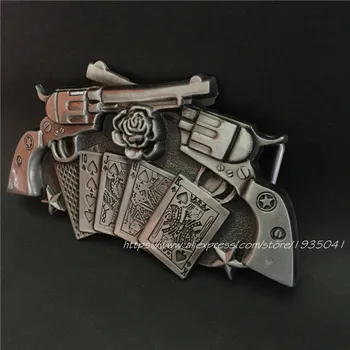 Trgovina na drobno 3D Kavboj Kovinsko Sponko Pasu Moda Pištolo Royal Flush Poker Kolesce Lažji Zaponke Fit 4 cm Širok Pas