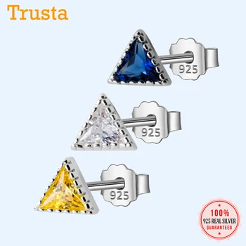 Trusta 925 Sterling Srebro Uhan Moda Rumena/Bela/Modra Kamen Trikotnik Stud Uhani Darilo za Šole, Dekleta, Otroci DS1502