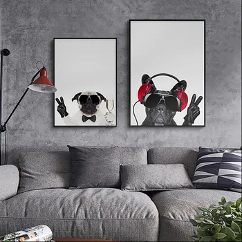 Umetnost tiskanja Smešno živali, psa doma dekoracijo slikarstvo, otroci soba foto doma dekor plakat platno Različnih Pugs pes steni sliko deco