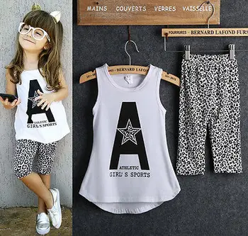 UNIKIDS 2pcs Malčka Otroci Baby Girl Obleke Poletje Vrh T-shirt+Leopard Hlače Oblačila, ki White+Leopard 6-7Years