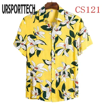 URSPORTTECH Poletje moška Majica Kratek Rokav Hawaiian Majica Priložnostne Cvjetnim Tiskanja Moških Bluzo Kakovosti Harajuku Plaži Srajce Za Moške