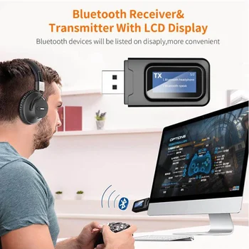 USB Bluetooth 5.0 Avdio Oddajnik Sprejemnik Za PC TV Avto Slušalke, LCD-Zaslon 3.5 MM AUX RCA Stereo Brezžični Adapter Dongle