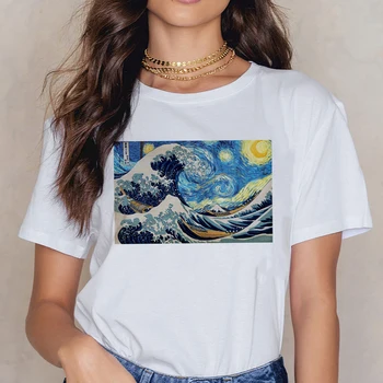 Van Gogh Umetnosti Črke Natisni T-shirt Harajuku Priložnostne Smešno Majica s kratkimi rokavi Ženske Ullzang Kratkimi Rokavi Tshirt Grafični 90. letih Vrhu Tees Ženski