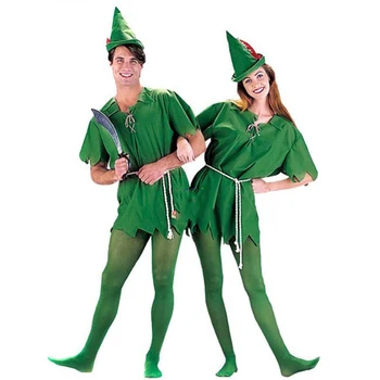 VASHEJIANG Otroci Odraslih Peter Pan Kostum Halloween Kostumi za Moške, Ženske Zeleni Škrat starši-otrok, Božični Kostumi, z naselitve