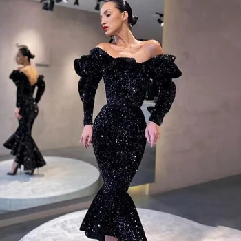 VC Ženske noše Seksi Slim Black Sequins Ogrlicom brez naramnic Fishtail Dolgo Obleko Modne Oblikovalke Design Stranka Obleko Večerja