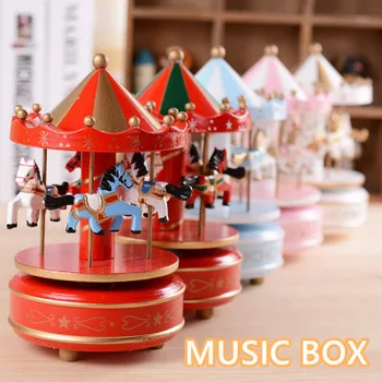 Vesel pretek music box Geometrijske Glasba otroška soba dekoracijo Daril Unisex Lesene Božično Konj, ki Vrtiljaka Polje darilo za rojstni dan Ho