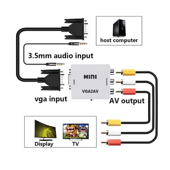 VGA AV Mini Prilagodilnik Pretvornika z 3.5 mm Audio 1080P Conversor VGA2AV Video Converterto PC HDTV Pretvornik