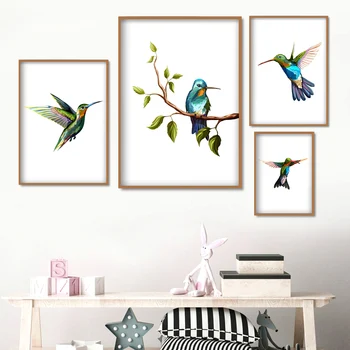 Vintage Hummingbird Drevesa, Veje, Listi Wall Art Platno Slikarstvo Nordijska Plakatov In Fotografij Stenske Slike Za Dnevni Sobi Doma Dekor