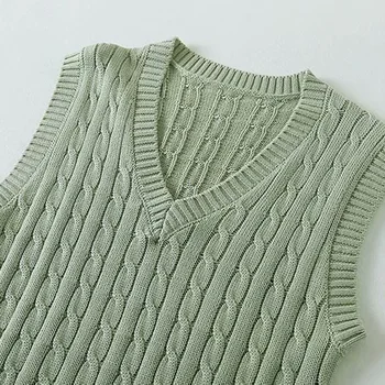 Vintage stilom trdna pletene telovnik pulover ženske 2020 sueter mujer V vratu brez rokavov elastičnost waistcoat preppy stil vrhovi