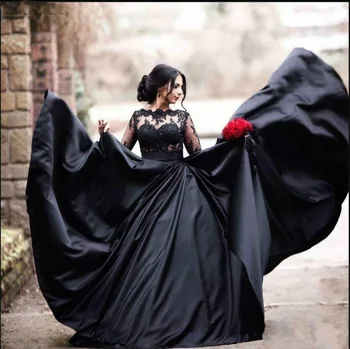 Vintage Turčija Plus Velikost Čipke Linijo Črno Poročno Obleko Poročne Halje 2019 Dolg Rokav Princesa Libanon Iluzijo Arabski Nevesta