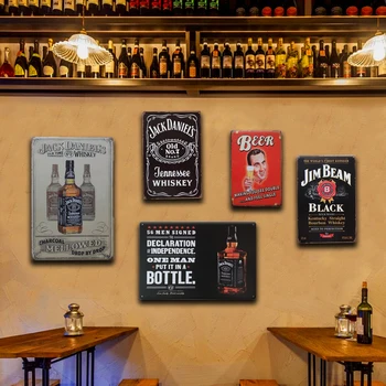 Viski Jack Metal Wall Art Tin Prijavite Letnik Irski Pub Kuhinja Doma Dekor Retro Pivo Kava Kovine Znaki Restavracija Stenske Nalepke