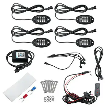 Visoka Kakovost 4PCS LED RGB Off-road Rock Luči Bluetooth Glasbe za Nadzor Primerni za Avto, Tovornjak SUV Vzdušje Avto Luči