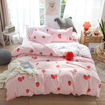 Visoka kakovost Posteljnine Komplet za dekleta sweet strawberry Posteljo Stanja Rjuhe Kritje Prevleke, posteljnina, oblačila domačega tekstilnega 4pcs/set