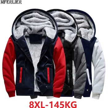 Visoko kakovostne zimske moške debele tople jakne Majica oversize hooded jeseni mozaik hoodies kapuco velikosti 7XL 8XL plašč rdeča