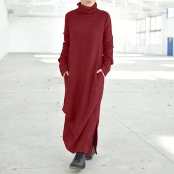 VONDA 2021 Ženske Jeseni Obleko Long Sleeve Solid Maxi Dolge Obleke Pozimi Bohemian Vestidos Svoboden Plaži Sundress Plus Velikost