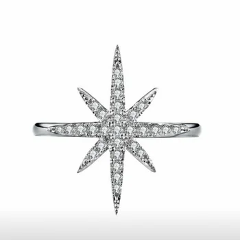 Vroče Prodaje Solitaire Pentagram Tanke Obroči Za Ženske Original 925 Sterling Srebro utrla Diamantni Poročni Prstan Prst Nakit Anel