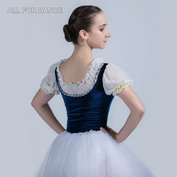 Vse Za Ples, Temno Modri Žamet Vrh Steznik 360° Til Romantično Dolgo Balet Ples Obleko Balerina Ples Tutu