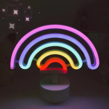 W&G Srčkan Mavrica LED Samorog Neon Znak Noč Svetlobe Doma Otroci Spalnica Razsvetljave v Zaprtih prostorih Dekor Lučka Lep LED Nočna Lučka 2021 Nova