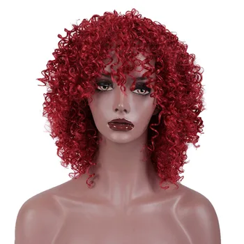 WEILAI Afričani Kratek kodraste lase Vino rdeče Sintetičnih lasuljo Eksplozivnih lasuljo Visoke kakovosti visoke temperature vlaken materiala