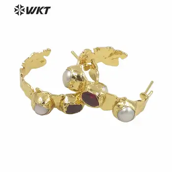 WT-MPE050 Debelo nova zasnova C obliko ženske stud uhani, modni zlato electroplated trojno kamen pol krog biser uhani