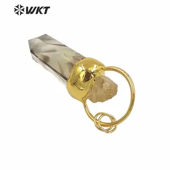 WT-P1581 Debelo zlato electroplated rumena ci-trine quartz točke obesek za ženske modni zlato rumeno kamen duha točke obeski